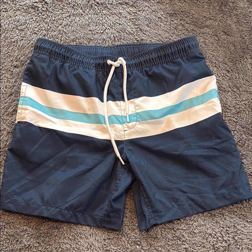Men's Navy and Aqua Swim Shorts - Large